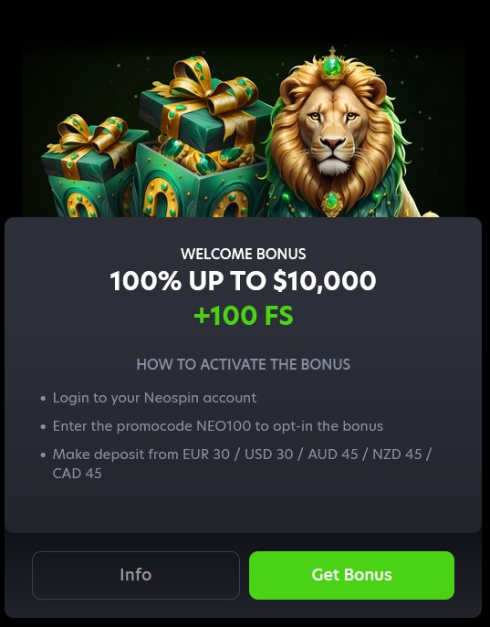 Neospin Welcome Bomus 